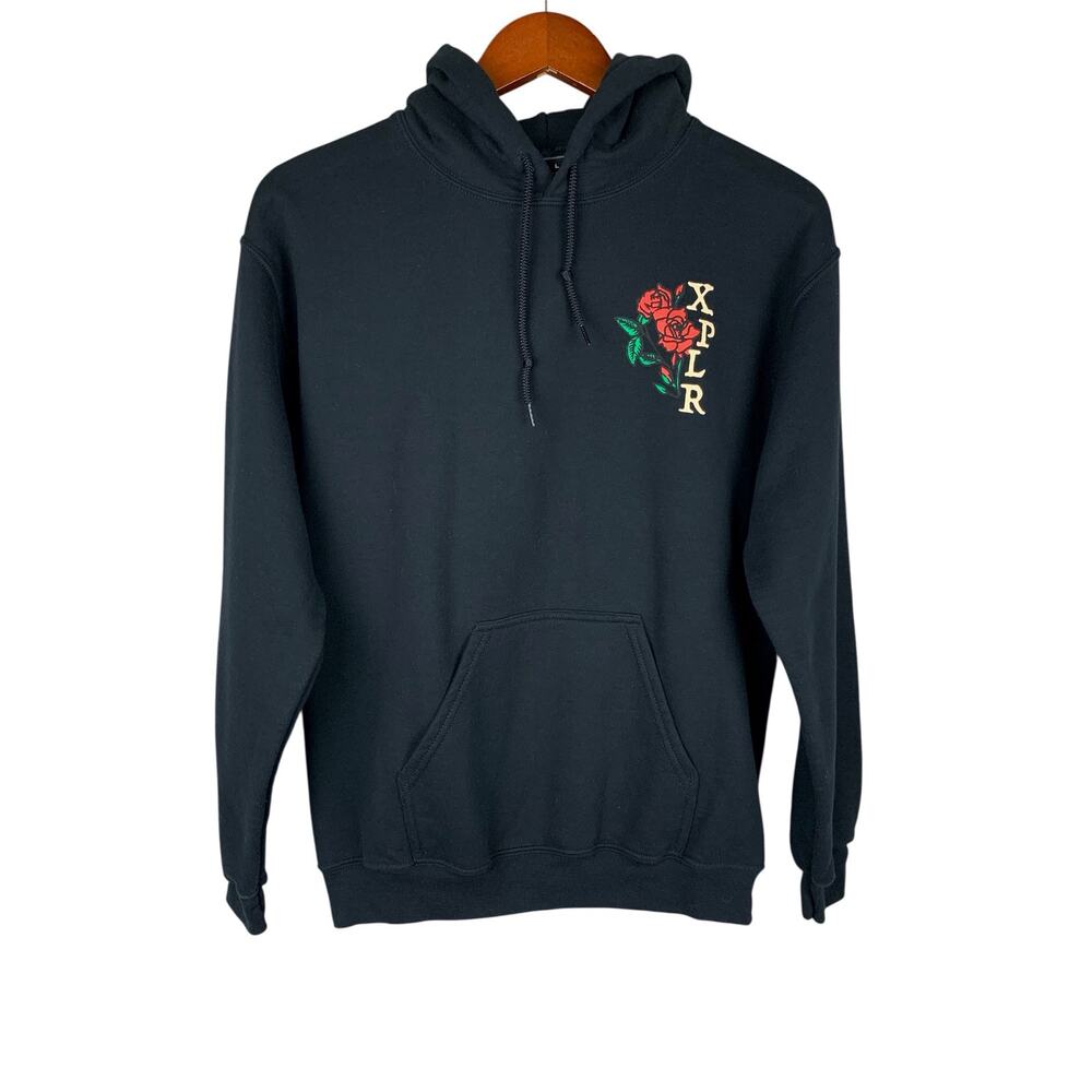 Sam and Colby XPLR Black Hoodie Heartbreak Grave Bones Roses Sweatshirt Men's S